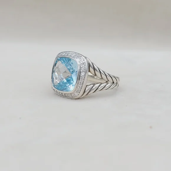 David Yurman Albion Ring With Blue Topaz And Diamonds - Picture 6 of 13